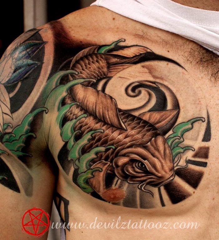 koi fish tattoo on chest