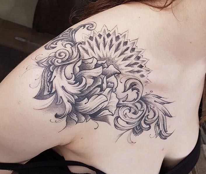 artistic flower shoulder tattoo design