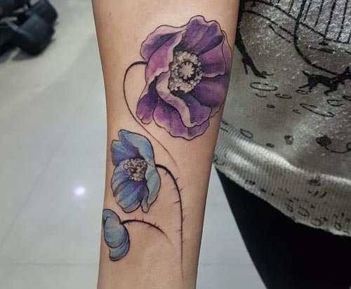 pair of colorful flower tattoo design