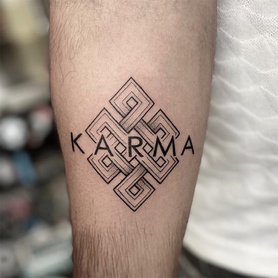 infinity knot tattoo tibetan buddhism karma tattoo design male hand forearm