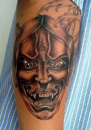 japanese hanya mask tattoo idea