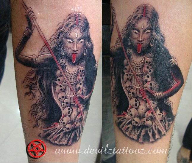 kali with skull necklace tattoo