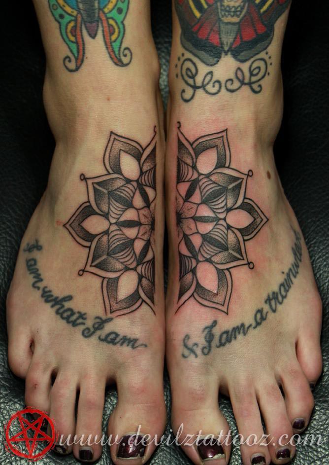 mandala tattoo on both legs