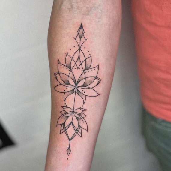 2 mandala lotus flowers tattoo male forearm