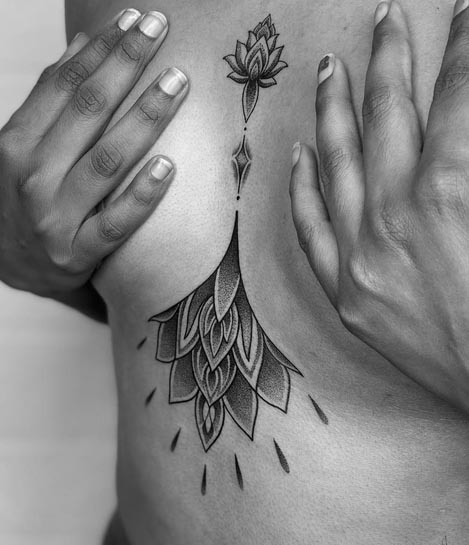 2 vertical mandala lotus tattoo design dotwork female sternum