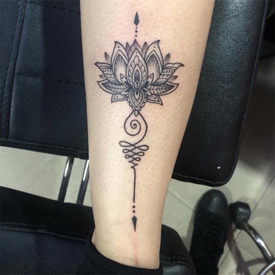 lotus mandala unalome tattoo design female leg calf
