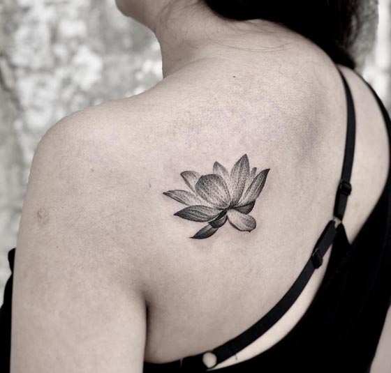 lotus tattoo design dotwork girl shoulder blade