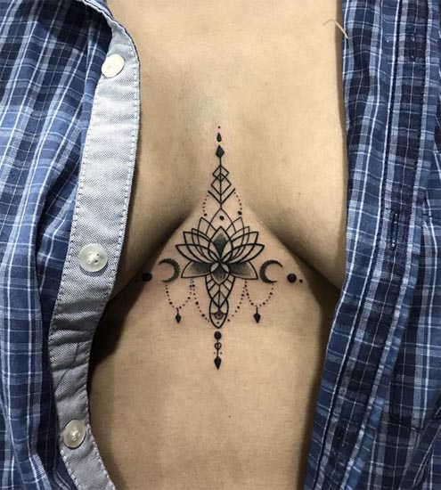 mandala lotus 2 moons ornamental tattoo design sternum