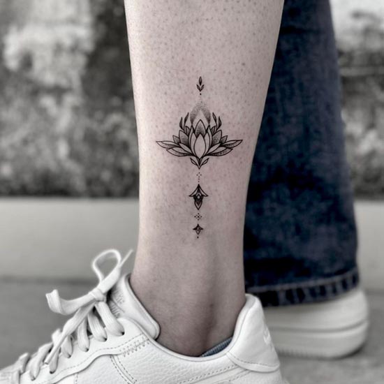 mandala lotus minimalist tattoo design female leg
