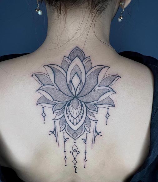 mandala lotus ornamental custom tattoo woman back