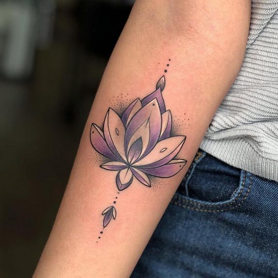 mandala lotus tattoo design purple female forearm