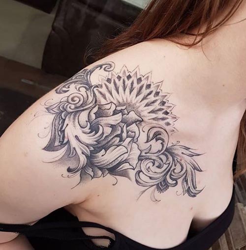 women's shoulder mandala tattoo