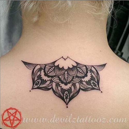 women back neck mandala tattoo
