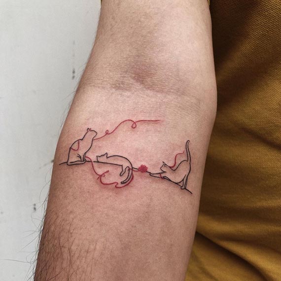 3 cats linework tattoo design male forearm