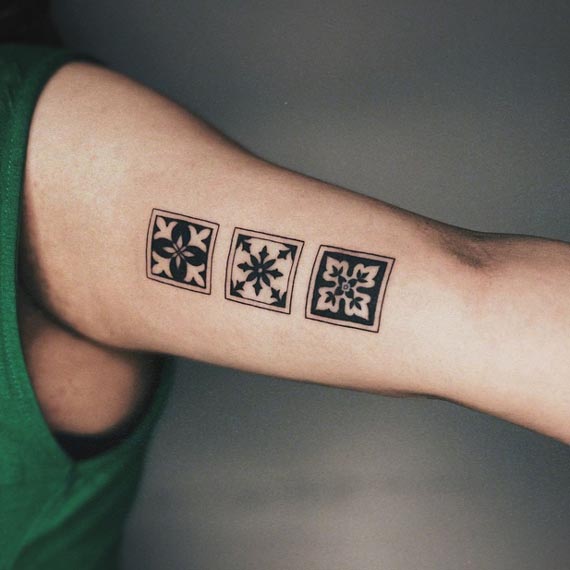 athangudi tiles from chettinad tamil nadu india tattoo female bicep