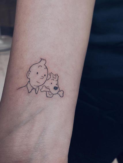 cartoon tintin tattoo design line art female arm