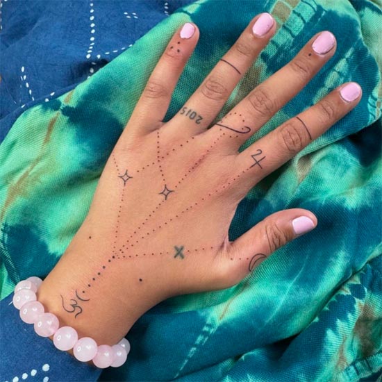 constellation cosmic om tattoo design female hand