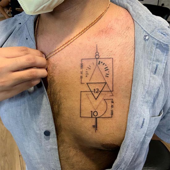 minimal geometric pattern tattoo fineline male chest