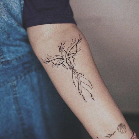 phoenix tattoo design fineline female forearm