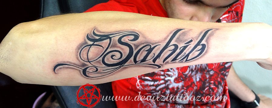 sahib name tattoo lettering writing