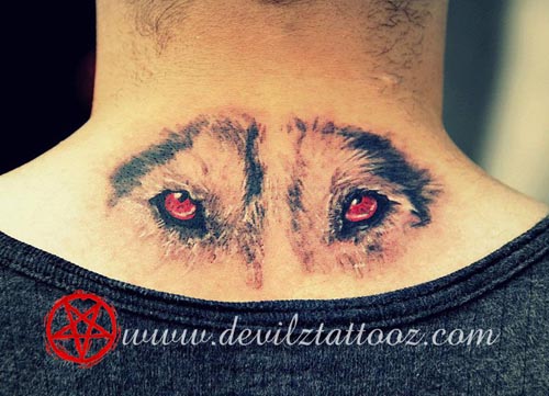 wolf eyes tattoo on nape