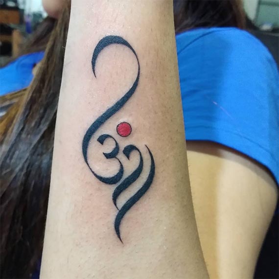 om infinity tattoo design idea female forearm arm