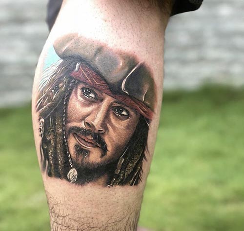 captain jack sparrow tattoo on Leg