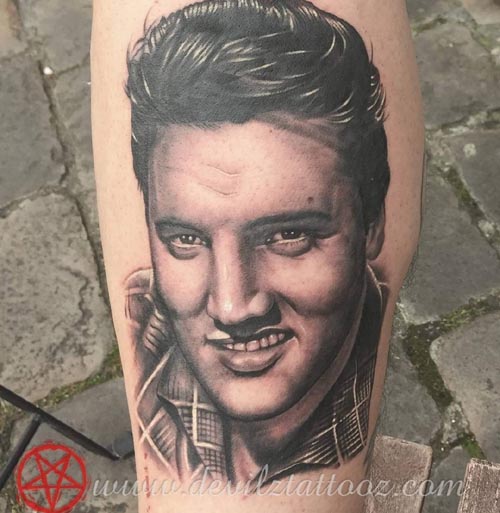 elvis presley tattoo on Leg