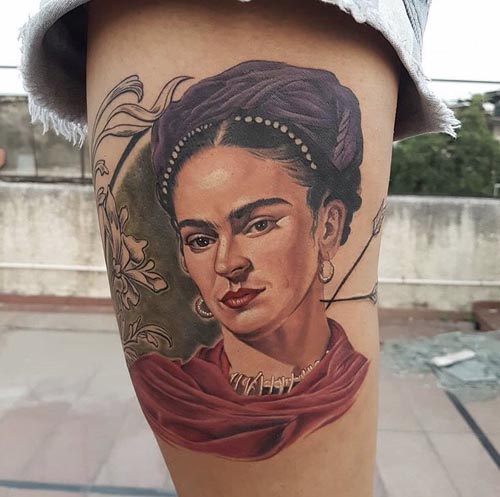 frida kahlo portrait tattoo on Tigh