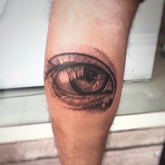 eye realistic tattoo design male leg calf