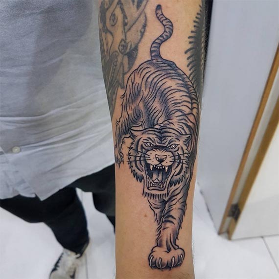 full body tiger tattoo design male forearm