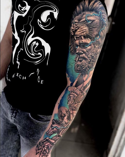hercules lion head tattoo design full sleeve