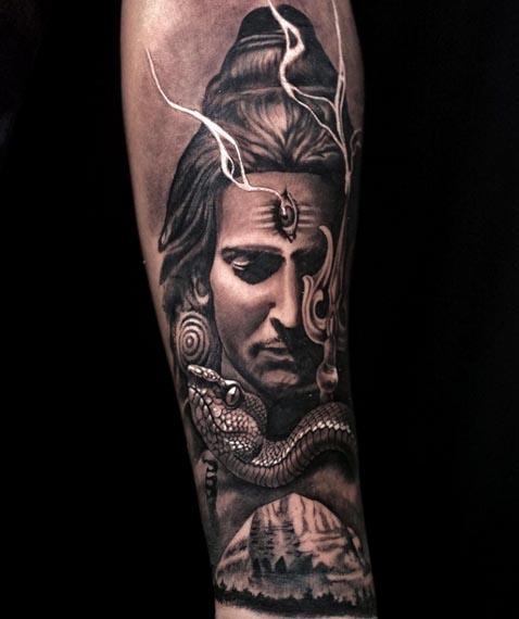 shiva with snake trishul tattoo design male forearm