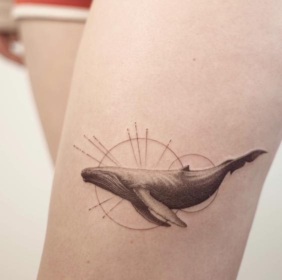 whale tattoo design female leg thigh