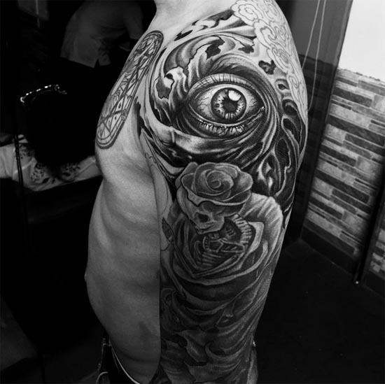 eye rose tattoo design male full sleeve