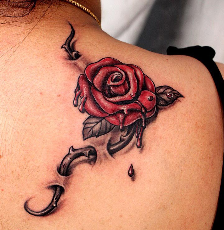 old new school rose thorns tattoo