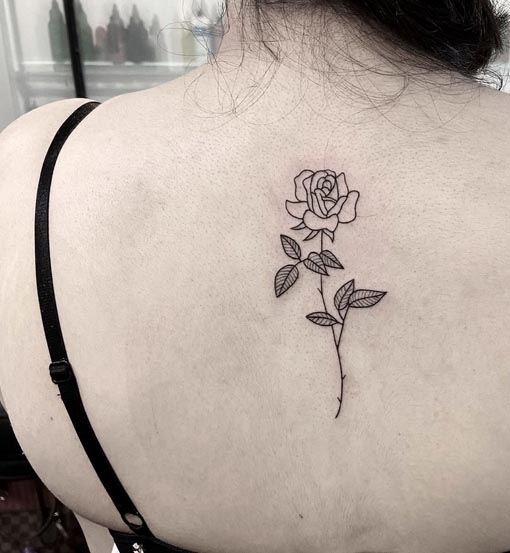 rose tattoo design linework female back