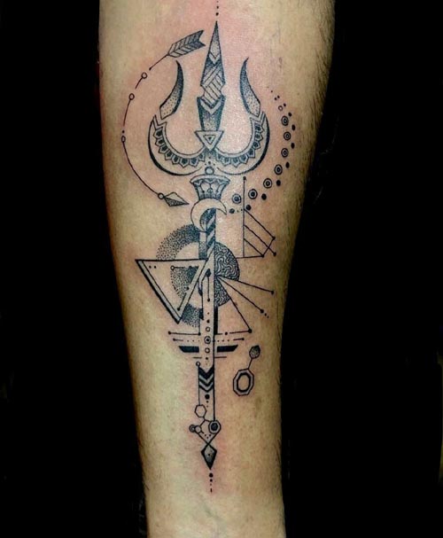 abstract art trishul tattoo design on Forearm