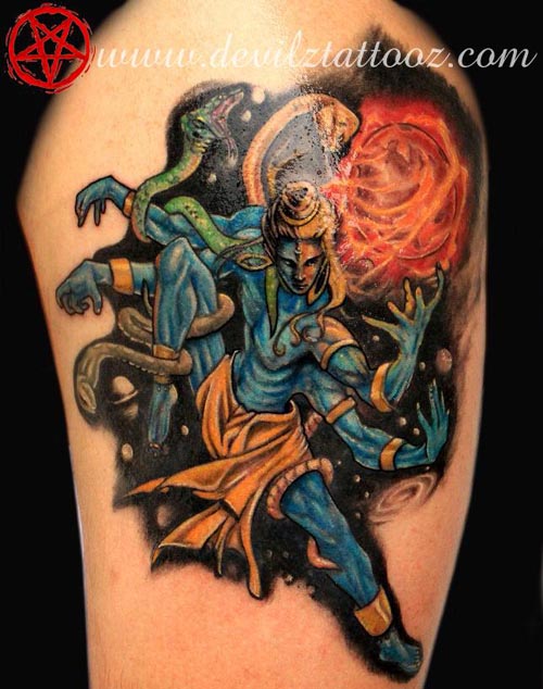 dance of shiva tandav nritya color tattoo on Bicep