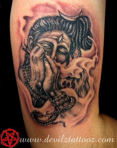shiva chillum smoking tattoo on Bicep