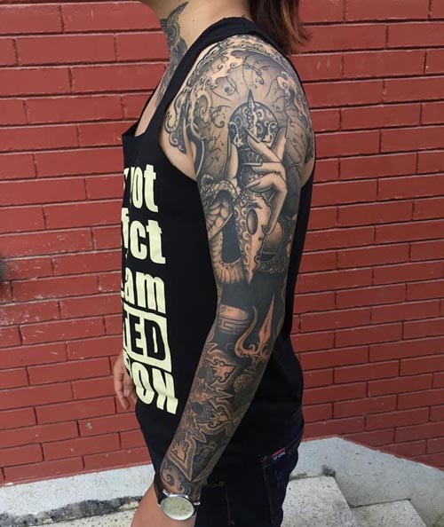 sleeve rock inspired tattoo design
