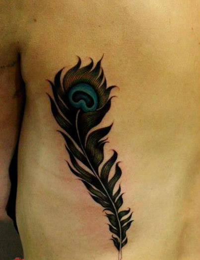 peacock feather side back tattoo art