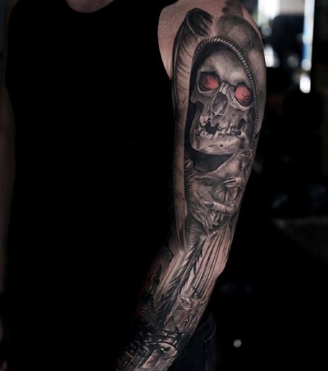 memento mori grim reaper skull tattoo full sleeve 1
