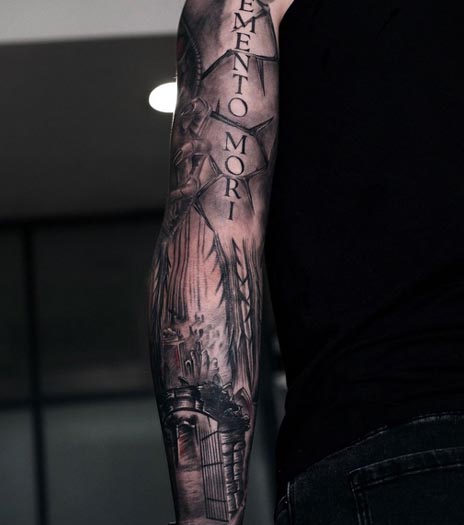 memento mori grim reaper skull tattoo full sleeve 2
