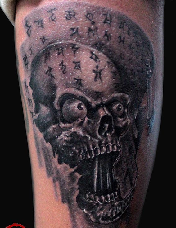 skull fu tattoo on hand