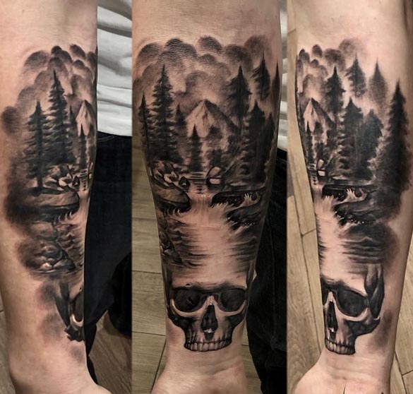 skull nature tattoo design male arm forearm