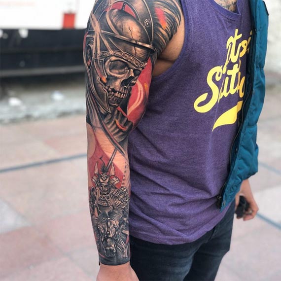 skull samurai warrior tattoo design male full sleeve