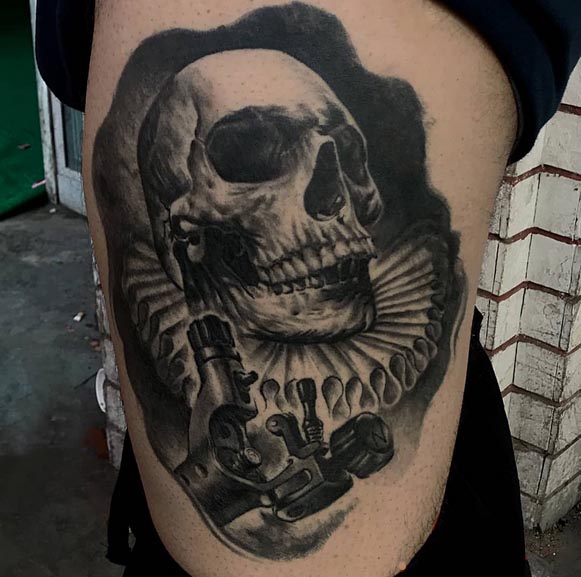 skull with tap tattoo design male side