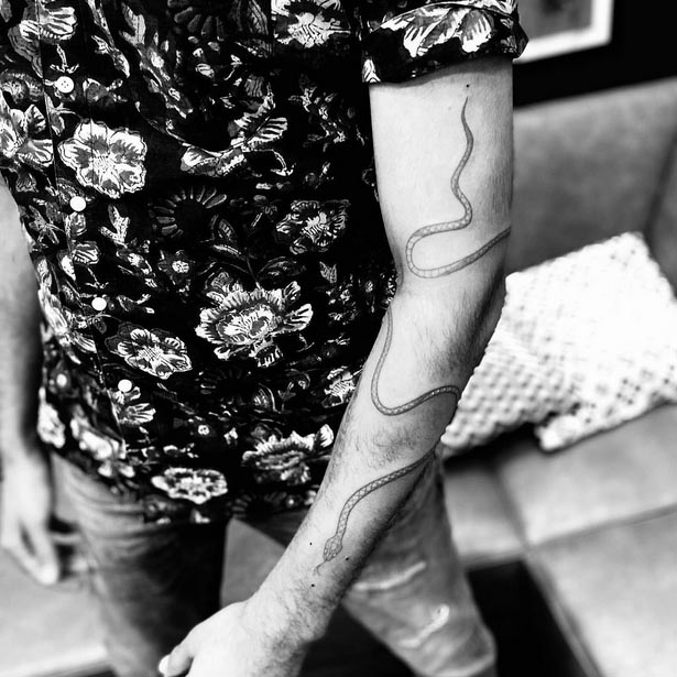 snake wrap around hand freehand tattoo design male