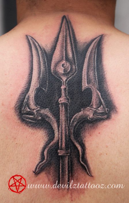 shiva trishul black and grey tattoo